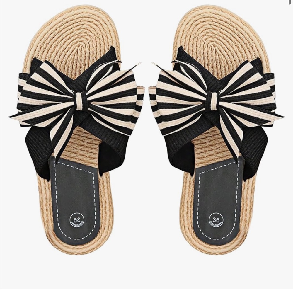 Striped Bow Slip-On Sandals